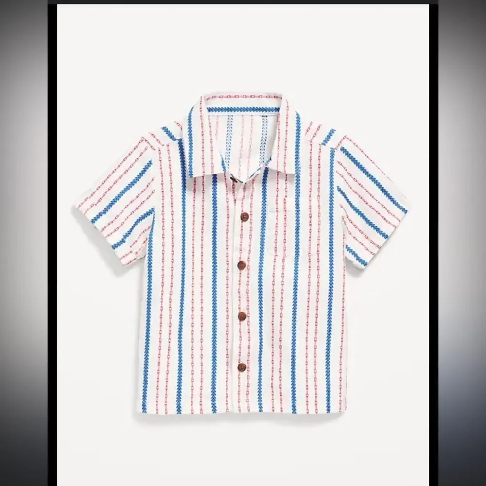 Stripe Textured Cotton Shirt Short Sleeve Sz 4T